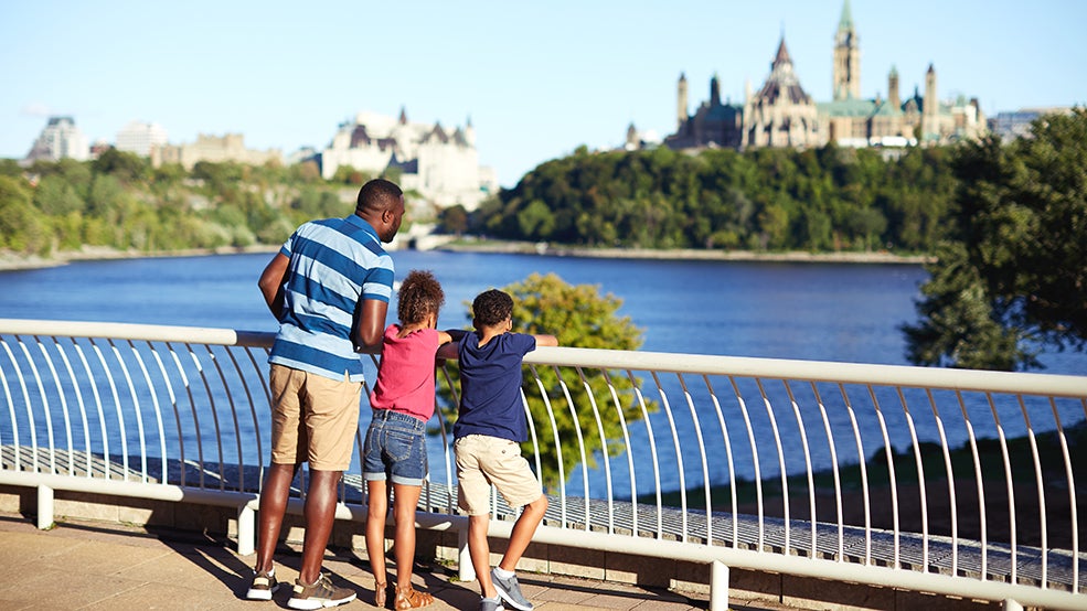 View of Parliament from Canadian Museum of History, family