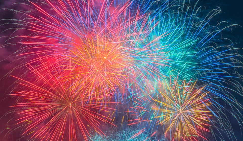 multicolour fireworks exploding on a black sky